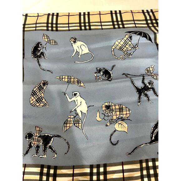 Burberry Silk Monkey House Check Pattern Scarf size 18x18 - Picture 2 of 5